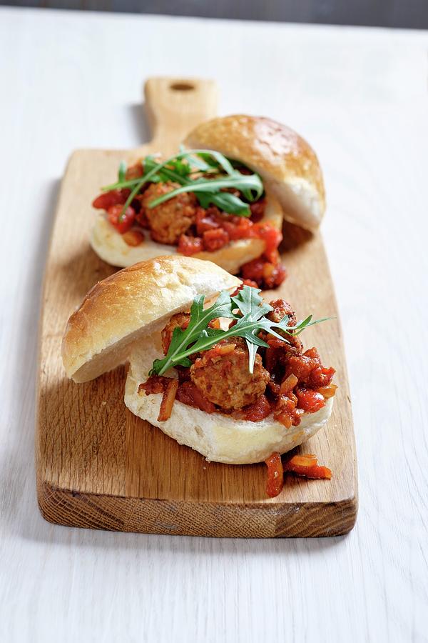 A Turkey Meatball Sandwich With A Tomato And Onion Sauce Photograph by Adrian Britton