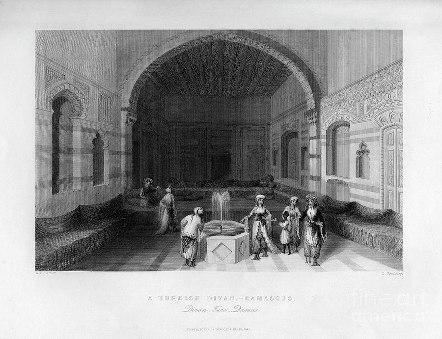A Turkish Divan, Damascus, Syria Drawing by Print Collector