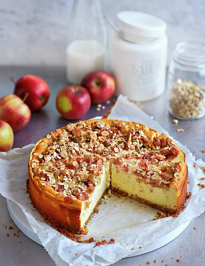 A Vanilla Quark Cake With Cranberries, Apple And Crunchy Nut Topping Photograph by Jalag / Julia Hoersch