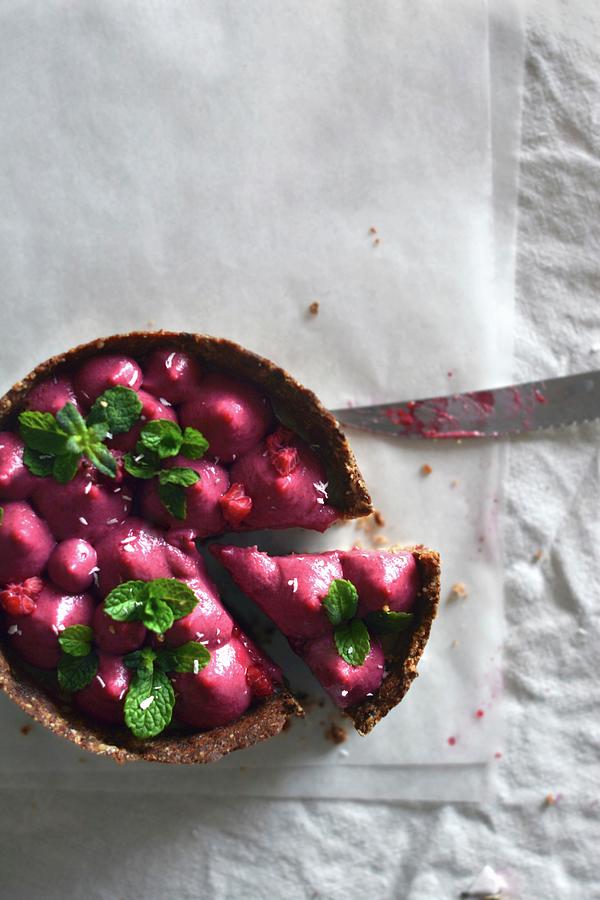 A Vegan Lemon, Thyme And Raspberry Tart With A Cocoa Butter Mousse Photograph by Pilar Felix