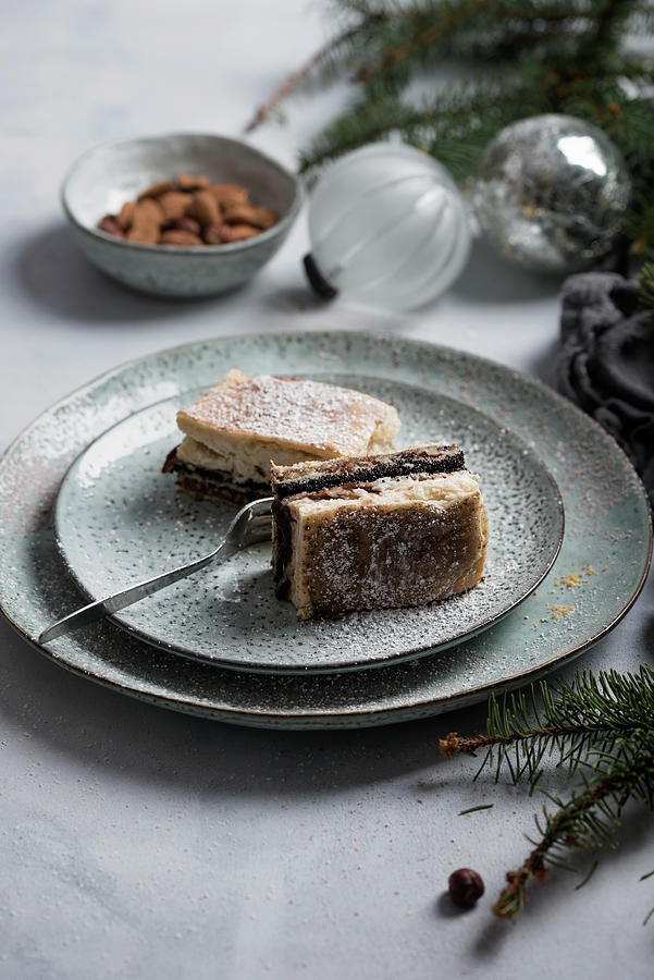 A Vegan Variation Of Traditional Slovenian Christmas Cake With Layers Of Poppyseeds, Quark, Nuts And Plum Compote Photograph by Kati Neudert