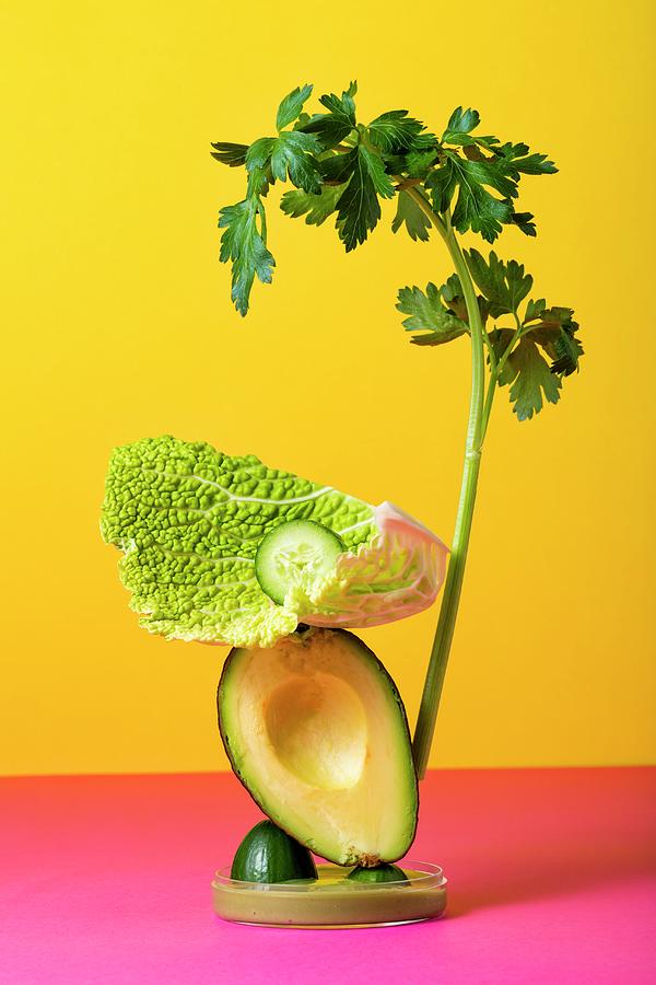 A Vegetable Sculpture Against A Coloured Background Photograph by Jan Prerovsky