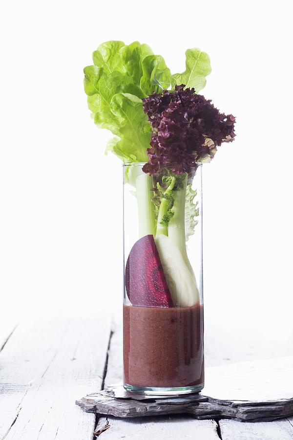 A Vegetable Smoothie Made With Lettuce, Fennel And Beetroot Photograph by Jan Prerovsky
