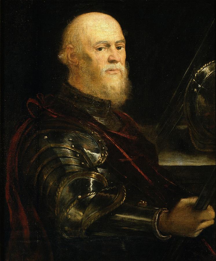 A Venetian Admiral, 1570-1575, Italian School, Oil on canvas, 82 cm... Painting by Tintoretto -1518-1594- A Venetian Admiral, 1570-1575, Italian School, Oil on canvas, 82 cm... Painting by Tintoretto -1518-1594-