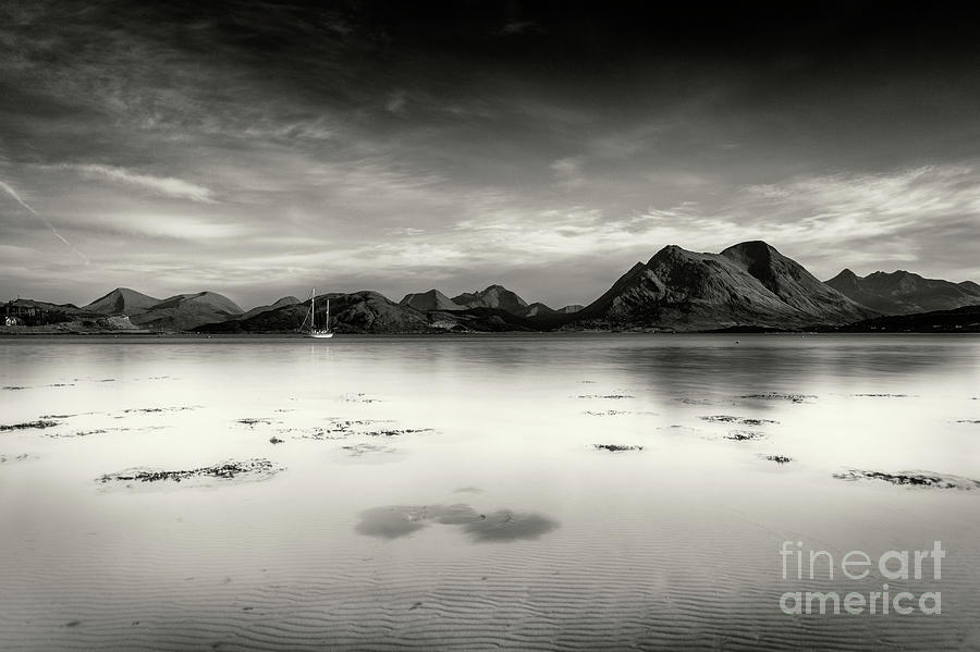 A very still Sound of Raasay and mountains B and W Photograph by Phill Thornton