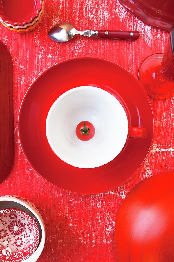 A View From Above Of A Red Place Setting Photograph by Nika Moskalenko