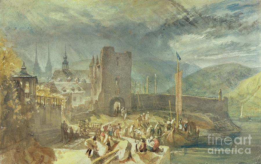 Boat Painting - A View Of Boppard, With Figures On The River Bank, 1819 by J. M. W. Turner