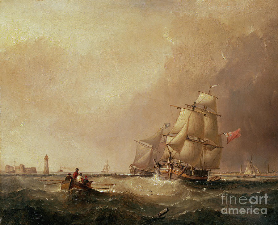 A View Of Mersey Harbour And A View Of Shipping Off Douglas, Isle Of Man Oil On Panel Painting by Samuel Walters