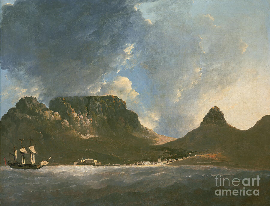 Landscape Painting - A View Of The Cape Of Good Hope, Taken On The Spot, From On Board The Resolution, 1772 by William Hodges