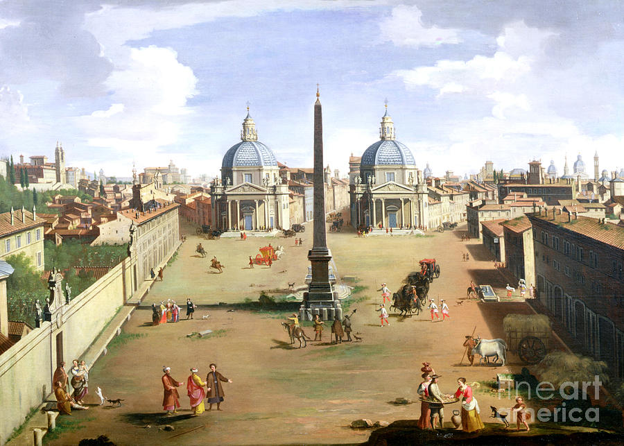 A View Of The Piazza Del Popolo In Rome Painting by Gaspar Van Wittel