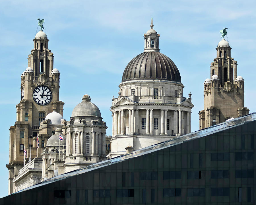 Architecture Photograph - A View of the Royal Liver and Port of Liverpool Buildings by Derrick Neill
