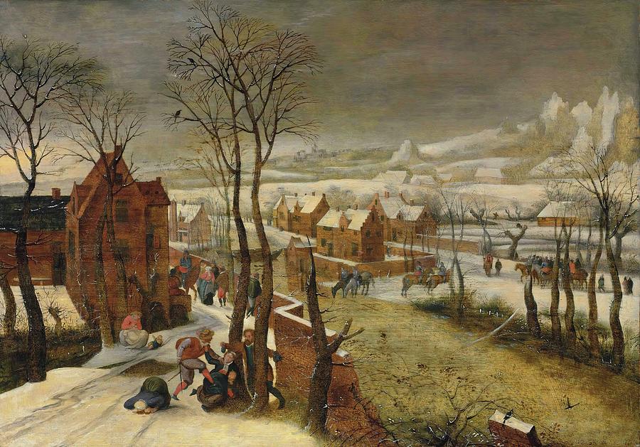 A Village Landscape In Winter With The Massacre Painting by Abel Grimmer A Village Landscape In Winter With The Massacre Painting by Abel Grimmer