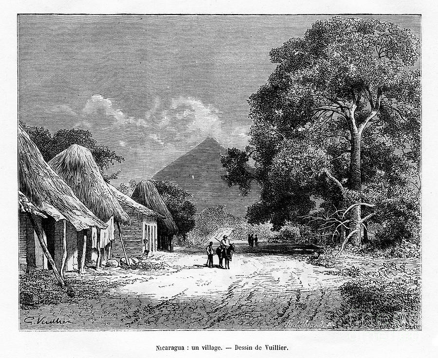 A Village, Nicaragua, 19th Century Drawing by Print Collector