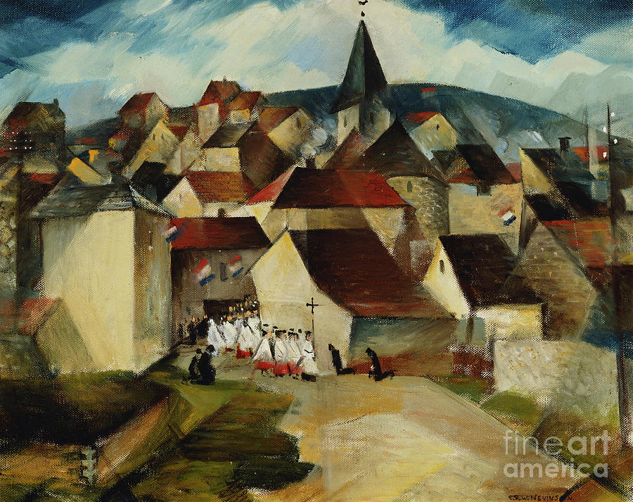 A Village Procession, France, C.1923 Painting by Christopher Richard Wynne Nevinson