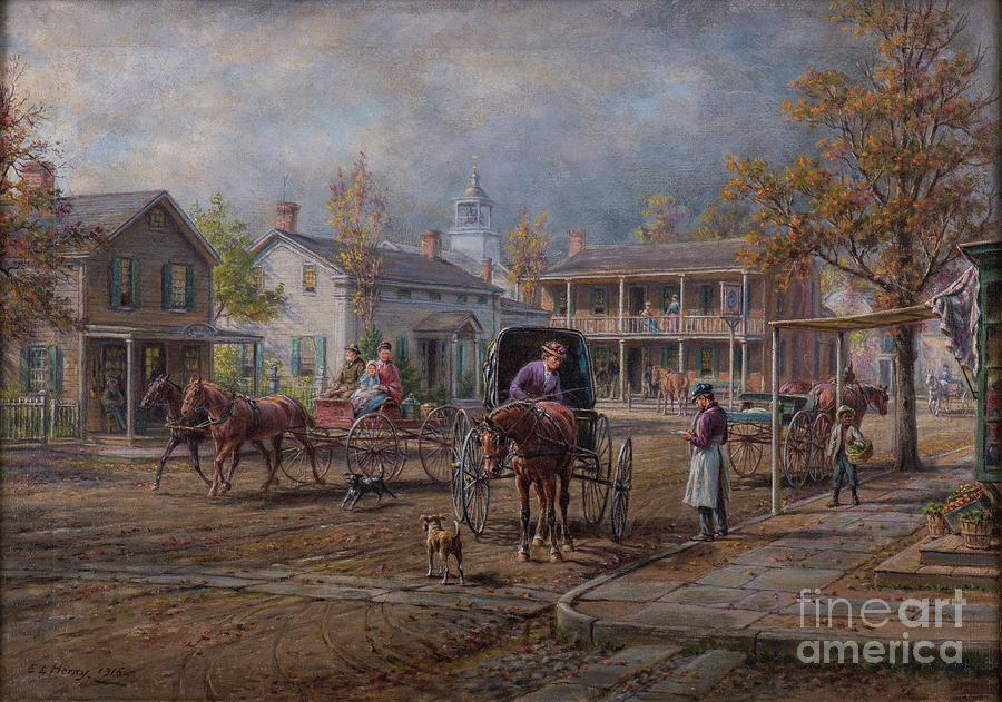Fall Painting - A Village Street, 1916 by Edward Lamson Henry Fall Painting - A Village Street, 1916 by Edward Lamson Henry