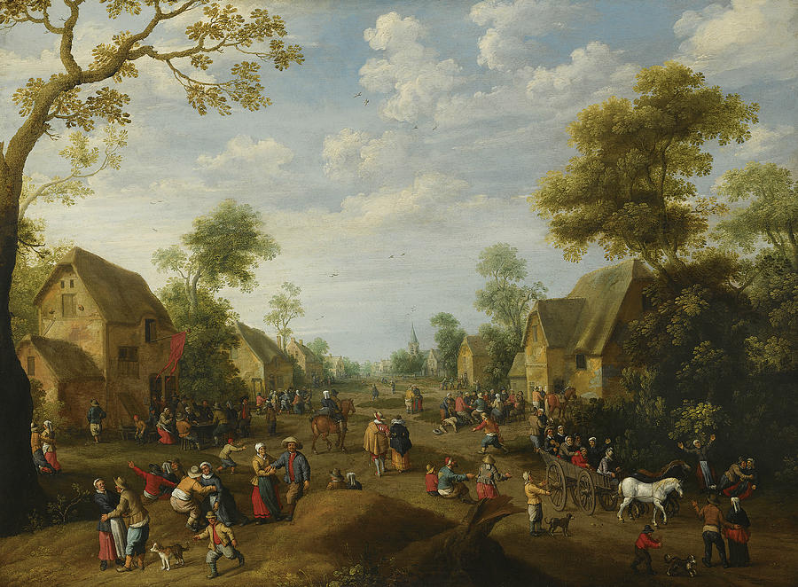 A Village with Numerous Peasants Feasting Painting by Joost Cornelisz Droochsloot