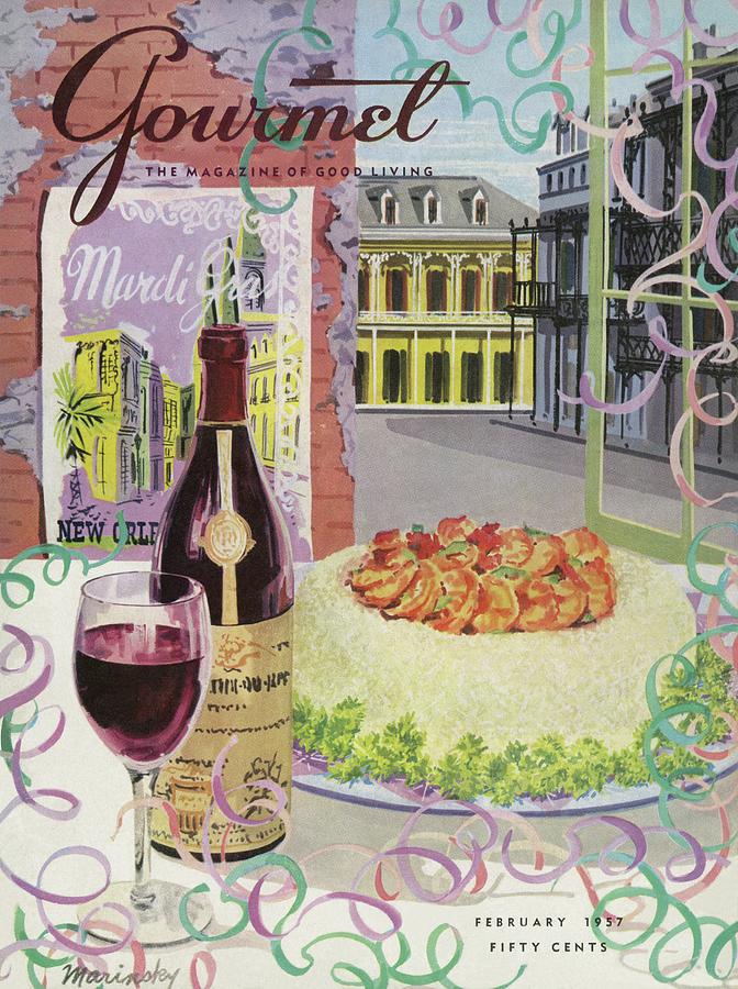A Vintage Gourmet Magazine Cover Of Shrimp Painting by Harry Marinsky