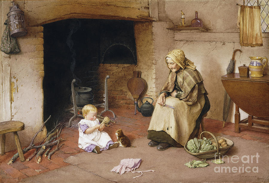 A Visit To Granny Painting by Charles Edward Wilson