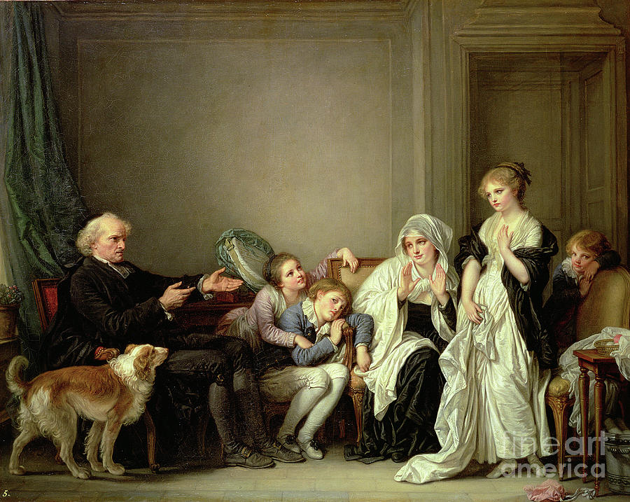 A Visit To The Priest, 18th Century Painting by Jean Baptiste Greuze
