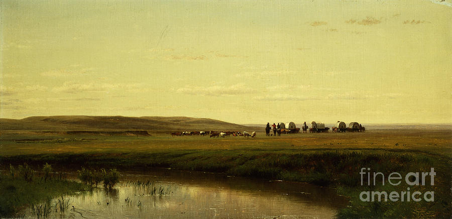 A Wagon Train On The Plains, Platte River Painting by Thomas Worthington Whittredge