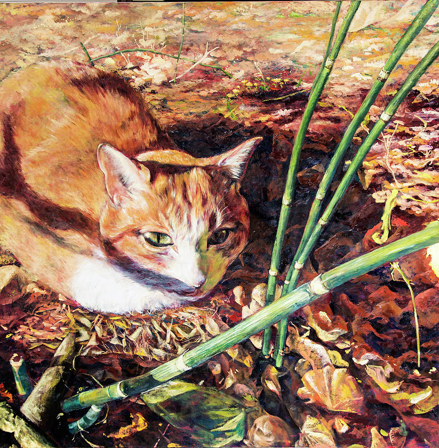 a waiting cat painting by mika sakamoto pixels