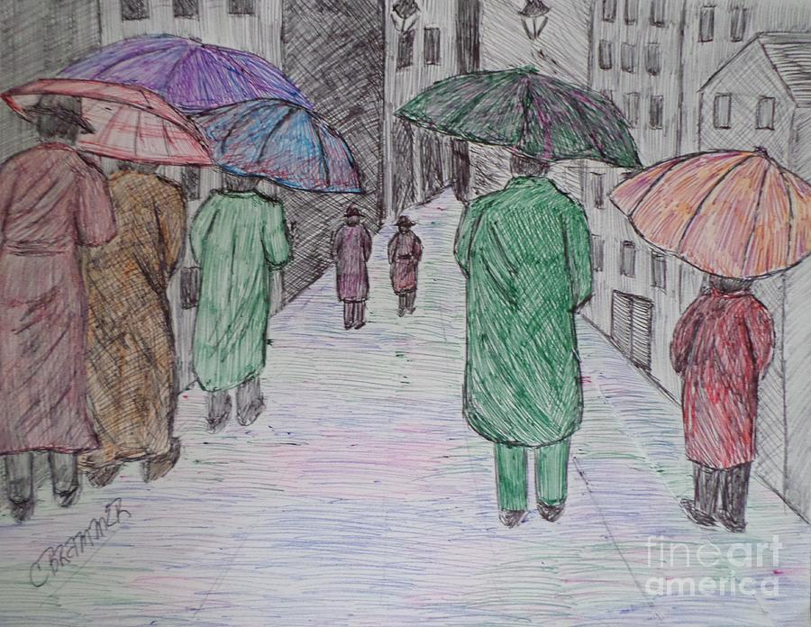 A Walk in the Rain Drawing by Christy Saunders Church