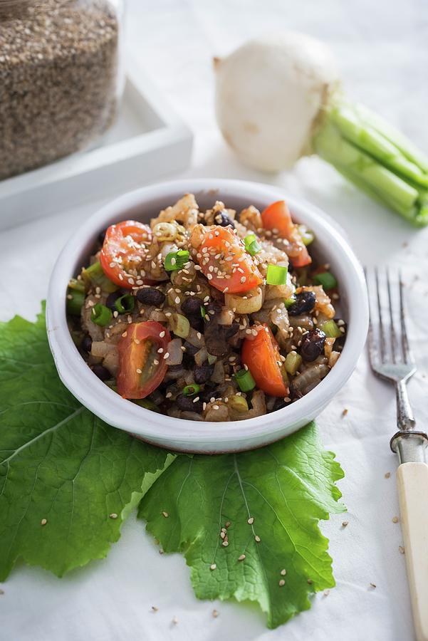 A Warm Salad With Turnip And Black Beans vegan Photograph by Kati Neudert