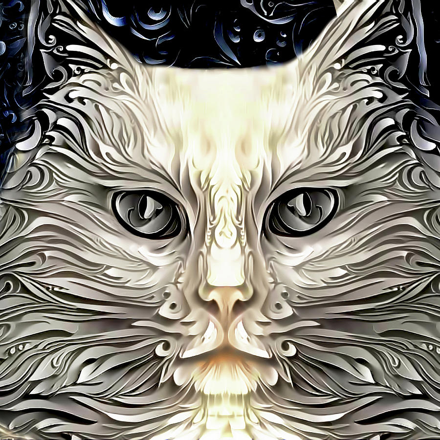 A White Cat Named Ivory Digital Art by Peggy Collins