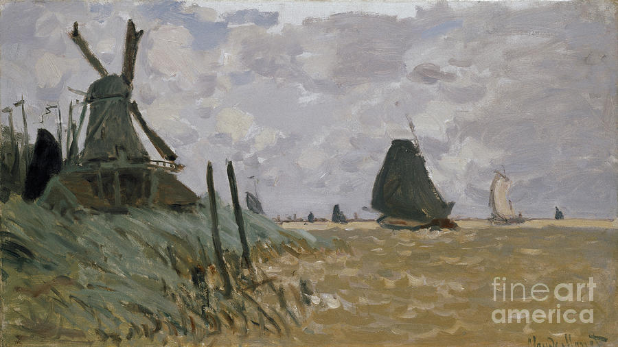 A Windmill Near Zaandam, 19th Century Painting by Claude Monet