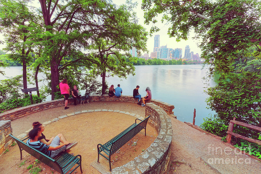 A Window to the Downtown Austin Skyline from Lou Neff Point - Lady Bird Lake Texas Hill Country Photograph by Silvio Ligutti