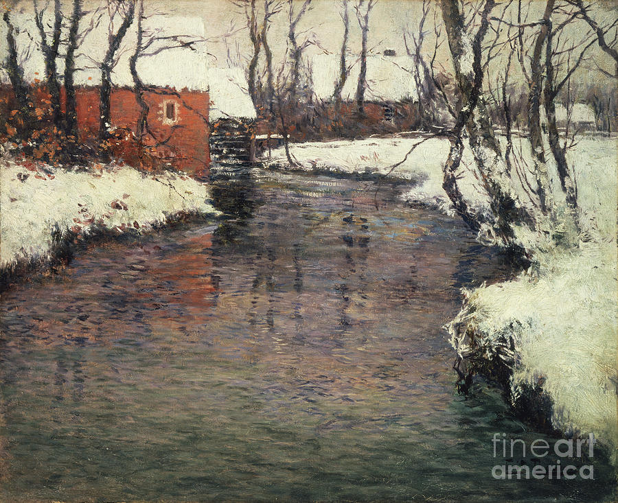 A Winter River Landscape Painting by Fritz Thaulow