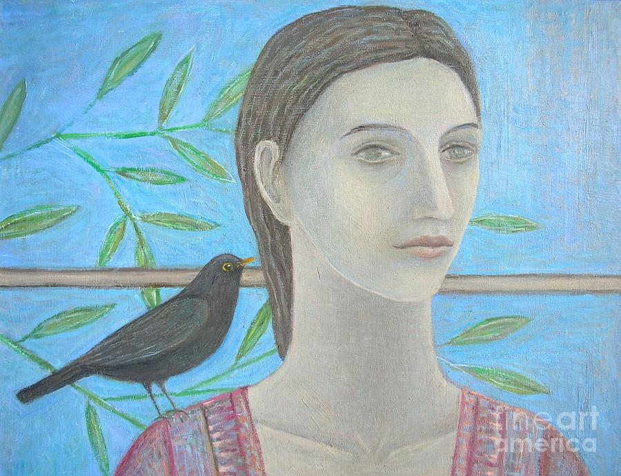 A Woman And A Blackbird Are One Detail Painting by Ruth Addinall