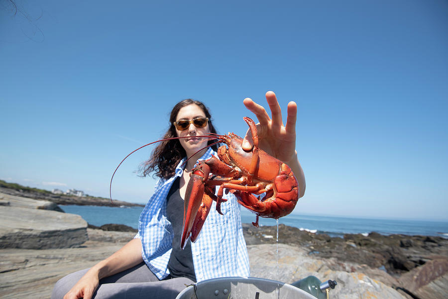 Summer Photograph - A Woman And A Boiled Lobster by Cavan Images
