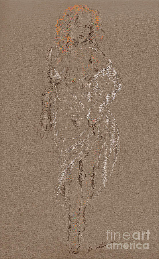 Nude Woman Drawing - A woman in white dress by Anatol Woolf