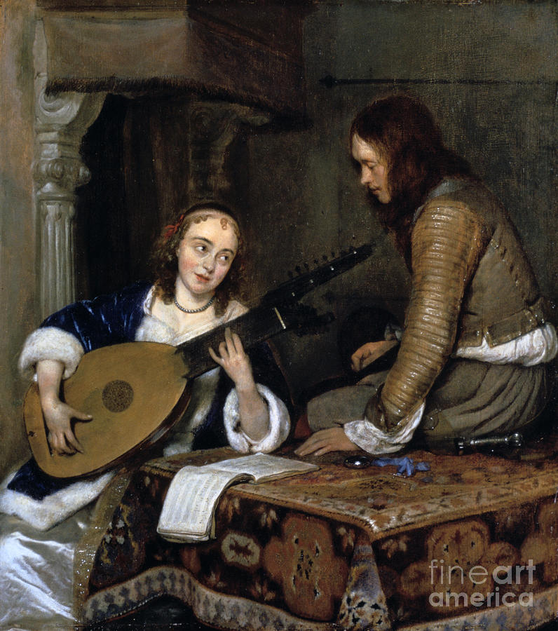 A Woman Playing The Theorbo-lute Drawing by Print Collector