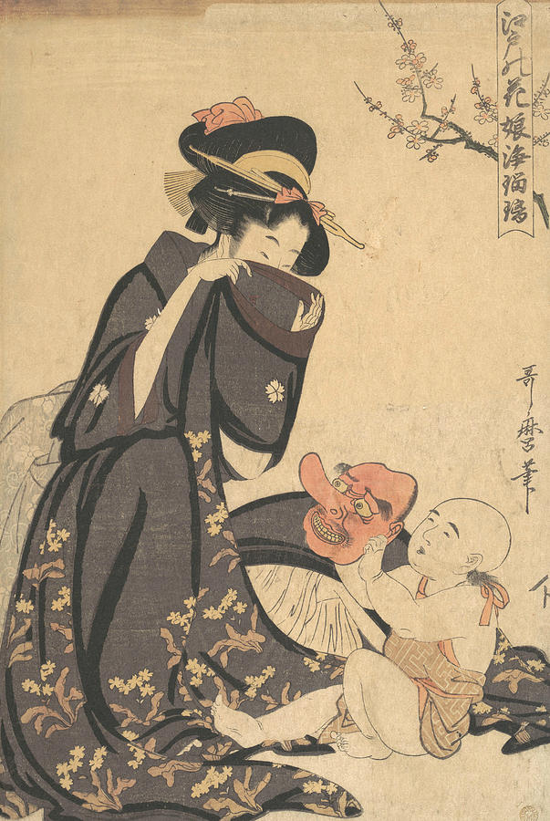 A Woman Playing with a Young Boy Relief by Kitagawa Utamaro