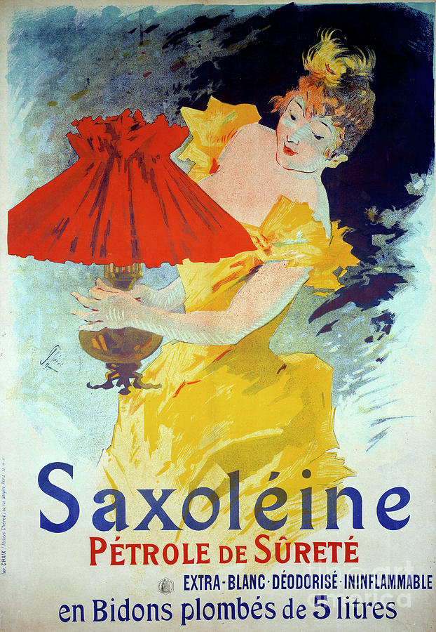 A Woman Puts Oil In A Lamp, Antique Poster Advertising Saxoleine Painting by Jules Cheret