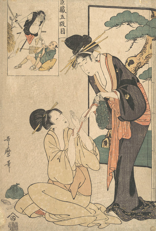 A Woman Snatching a Bag of Sweetmeats from Her Mother Relief by Kitagawa Utamaro