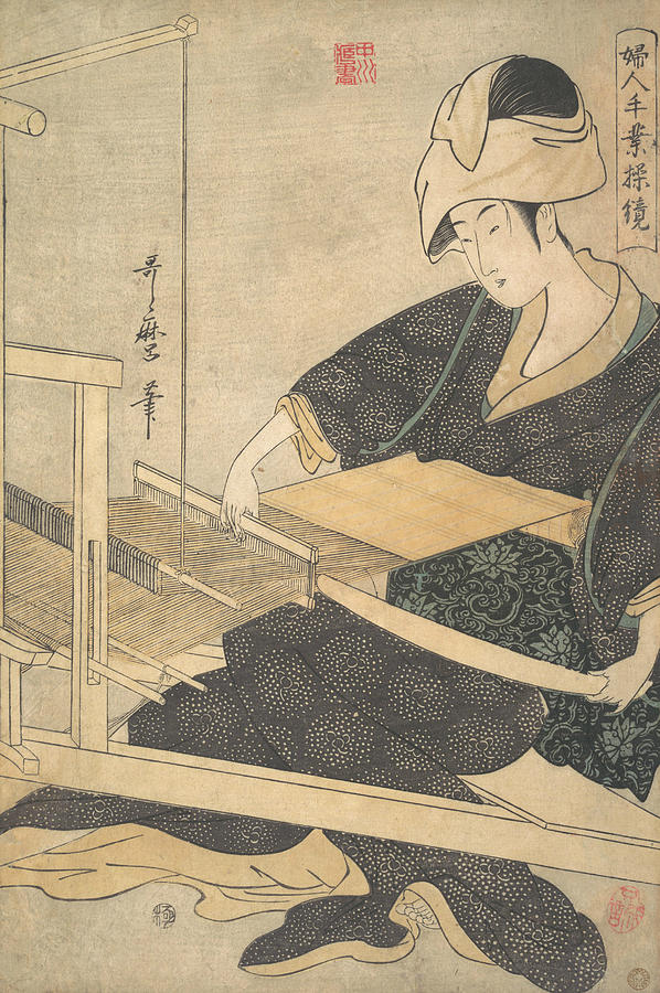 A Woman Weaving, Seated at a Hand Loom Relief by Kitagawa Utamaro