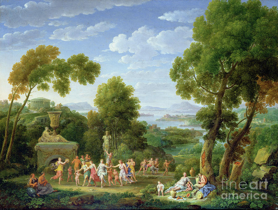 A Wooded Italianate Landscape With Nymphs Dancing 1728 Painting By Hendrik Van Lint Fine Art