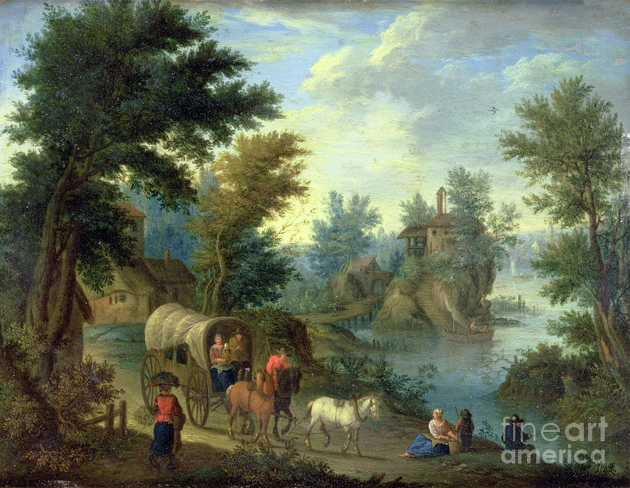 Fishing Photograph - A Wooded River Landscape With Travellers by Peeter Van Bredael