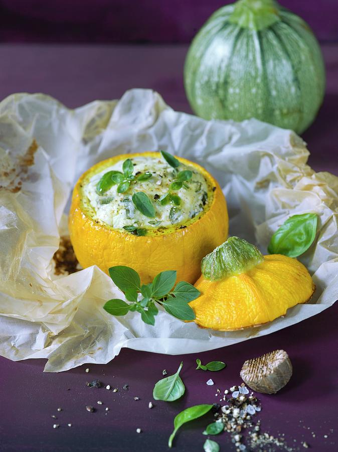 A Yellow Zucchini Filled With Sheeps Cheese Photograph by Brbel Bchner