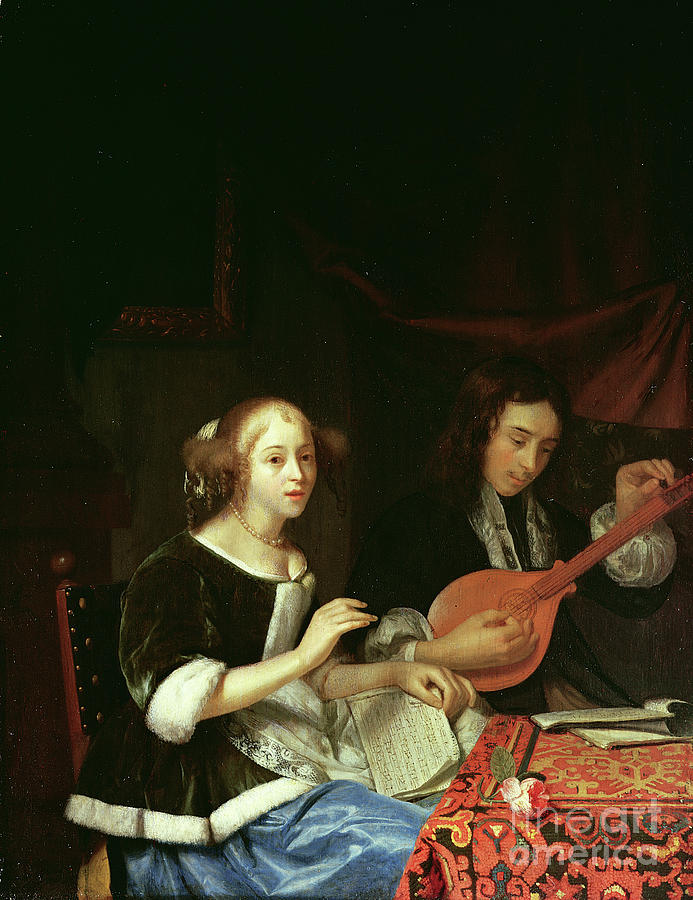 Rose Painting - A Young Couple Making Music, C.1665-70 by Godfried Schalken Or Schalcken