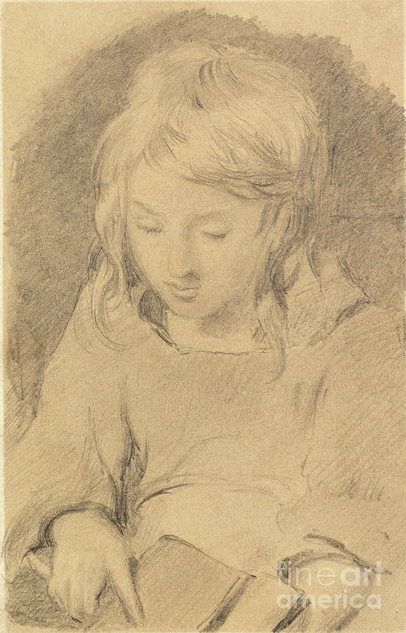 A Young Girl Carding Wool Drawing by Edwin Landseer
