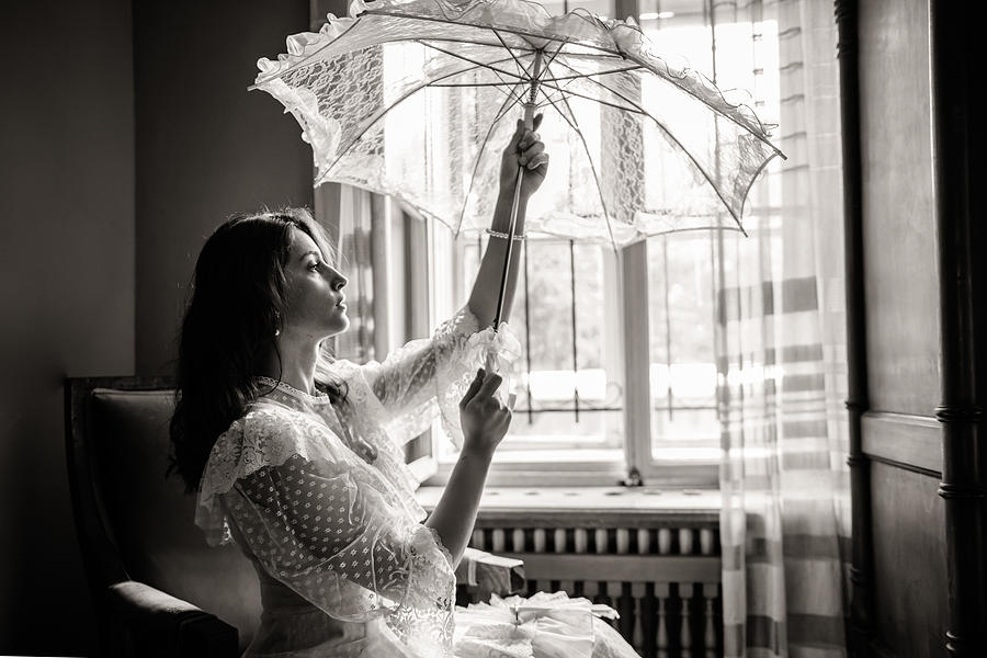 Umbrella Photograph - A Young Lady\s Portrait by Vio Oprea