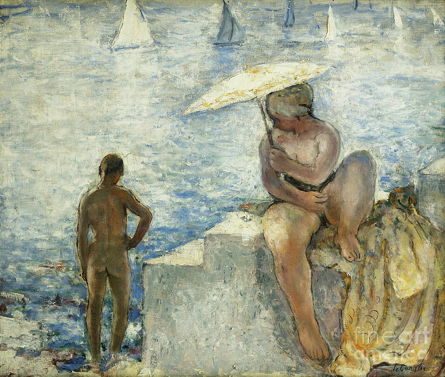 A Young Swimmer With A Parasol Painting by Henri Lebasque