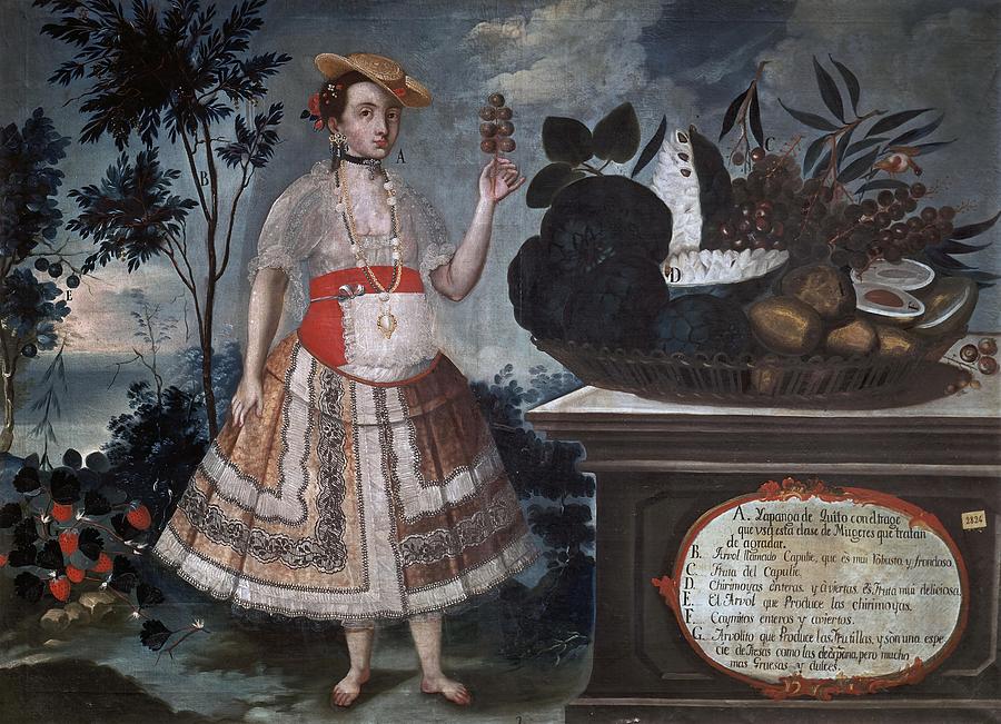 A Young Woman from Quito Dressed for Public Life - 1783 - oil on canvas - Quito School. Painting by Vicente Alban -b c 1725-