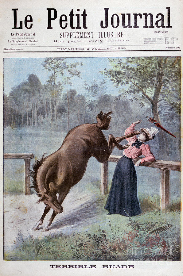A Young Woman Is Kicked By A Horse Drawing by Print Collector