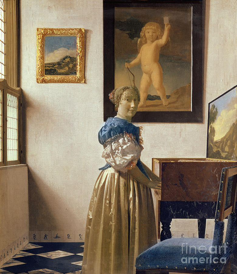 A Young Woman Standing At A Virginal, C.1670-72 Painting by Jan Vermeer