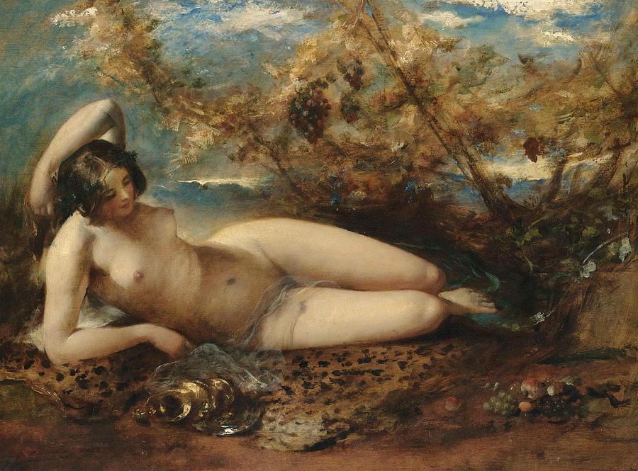 A Young Women Reclining on a Fur Rug Painting by William Etty